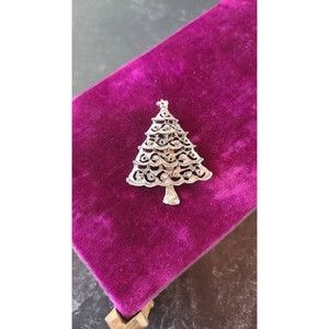 Vintage Silver Tone Metal Christmas Tree Brooch